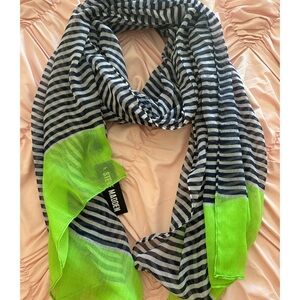 NEW with tags Steve Madden Striped Navy and White Scarf with Neon Green Accent